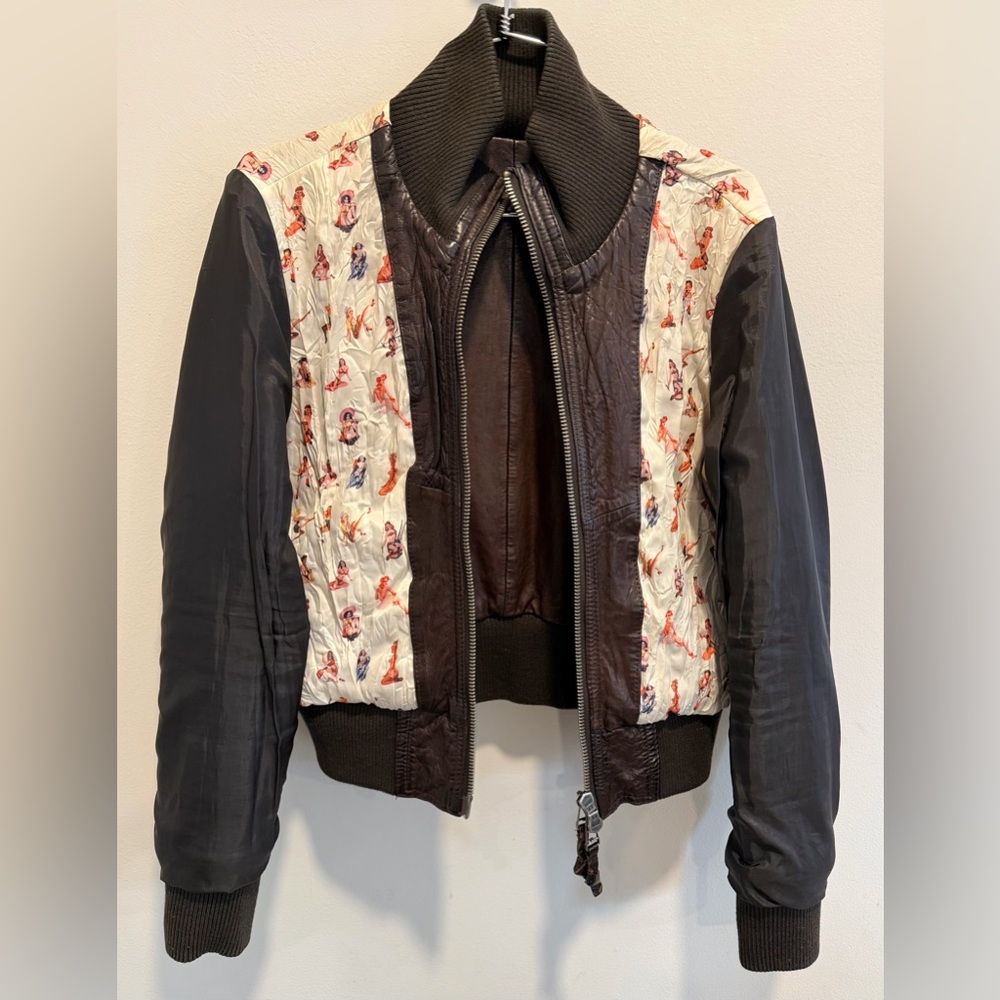 SOLD Miss Top Gun Brown Leather Bomber Jacket Size L Fully Lined - Picture 7 of 10